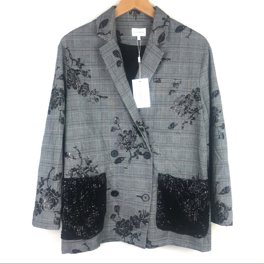 NWT Foxiedox Anthropologie Rose Plaid & Sequin Oversized Blazer